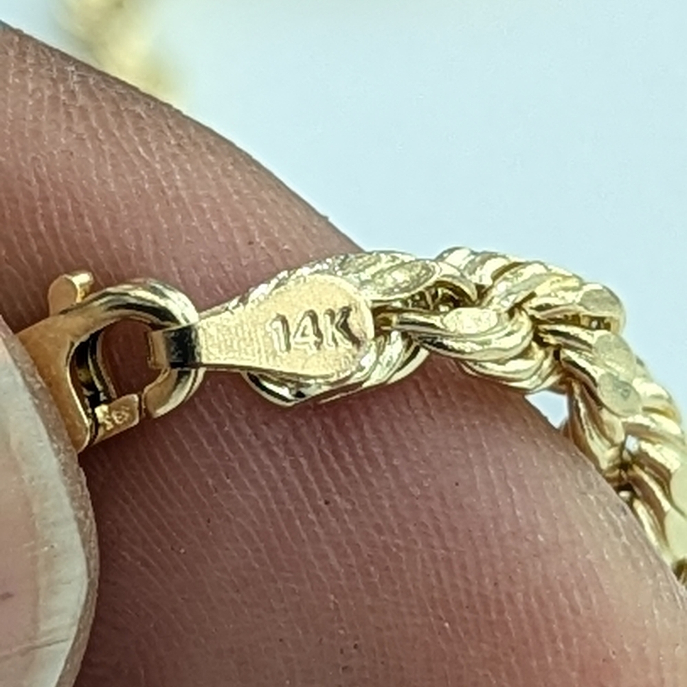 14kt Real Gold Rope Chain 4mm 18 Inches - Picture 7 of 8